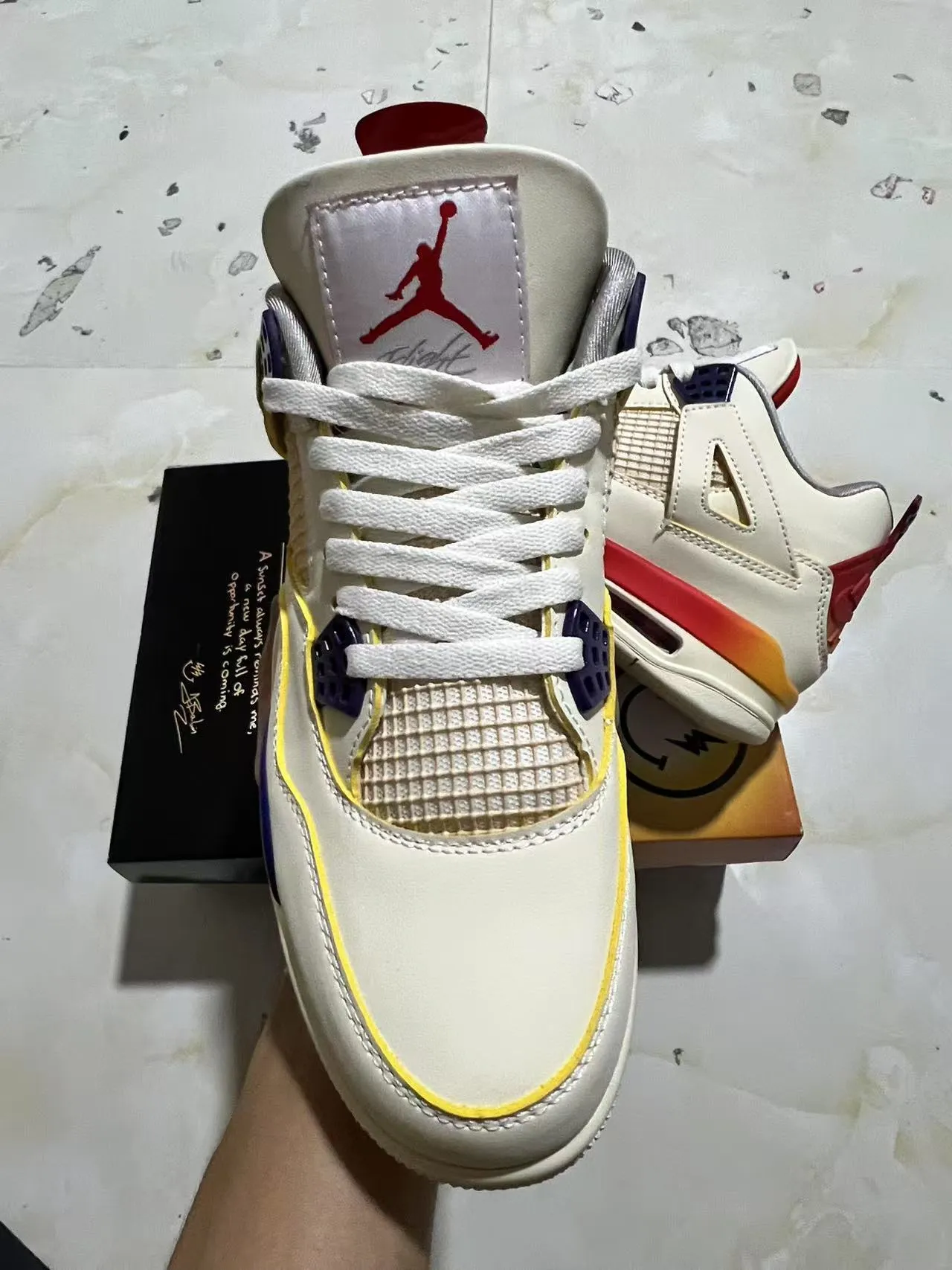Zapatillas de baloncesto Air Jordan 4 Off-White rojo naranja azul marino 7