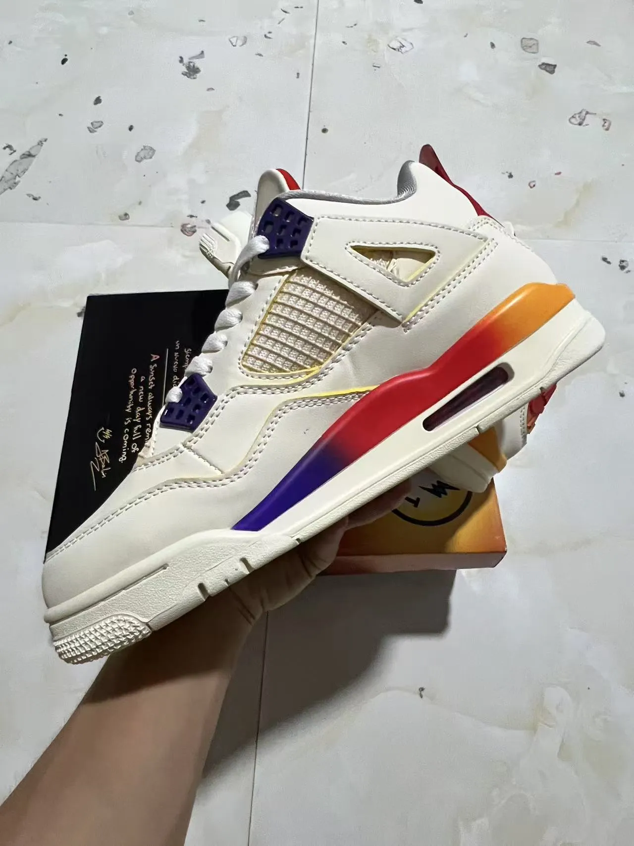 Zapatillas de baloncesto Air Jordan 4 Off-White rojo naranja azul marino 9