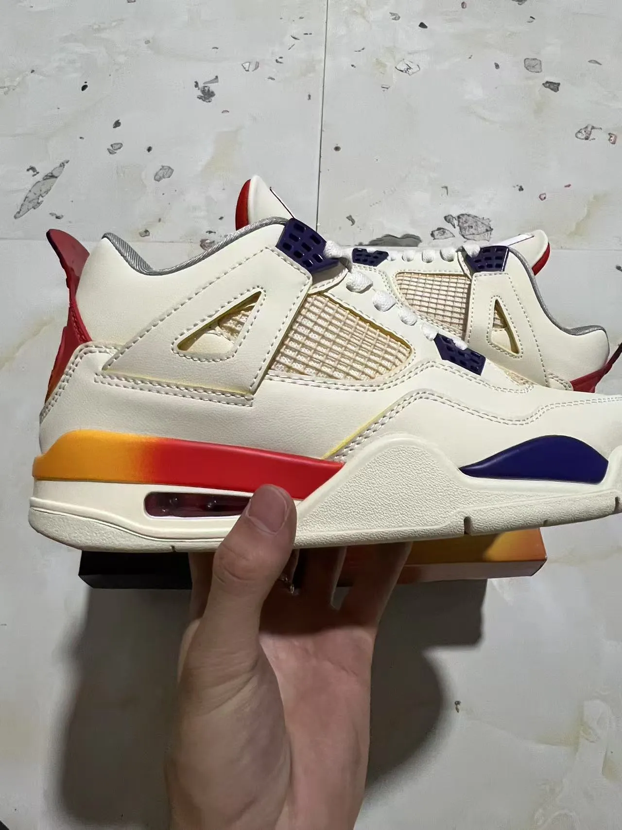 Zapatillas de baloncesto Air Jordan 4 Off-White rojo naranja azul marino 2