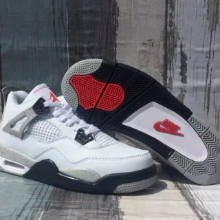 Tênis de basquete Air Jordan 4 branco preto vermelho cimento