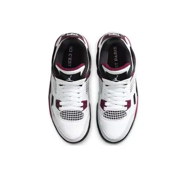 Air Jordan 4 أحذية كرة السلة أبيض عنابي أسود 4