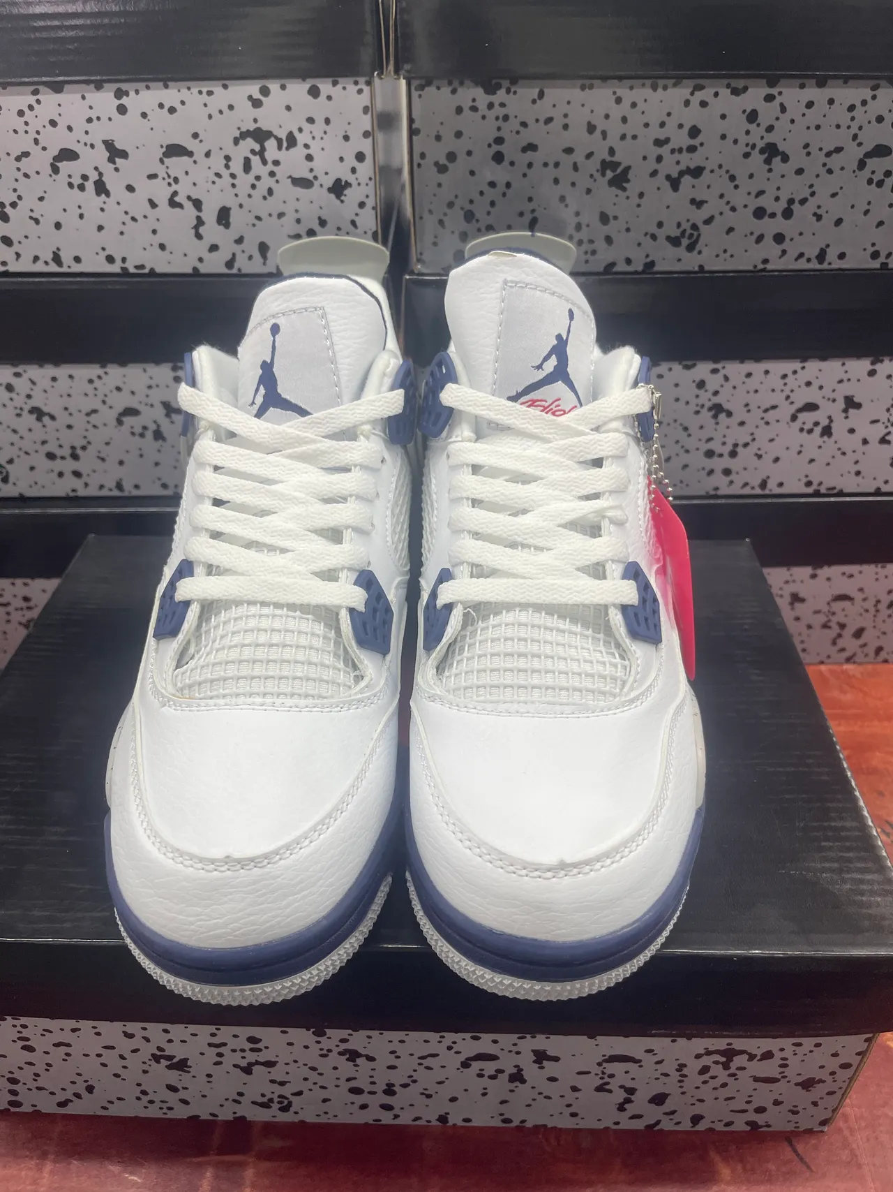 Air Jordan 4 أبيض بحري منقط أحذية كرة السلة 6