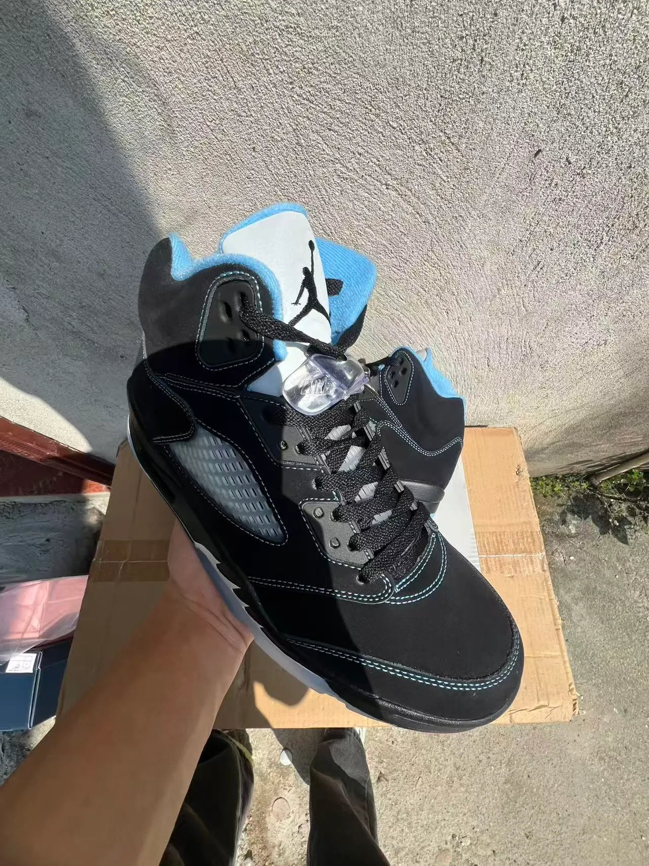 Air Jordan 5 أحذية كرة السلة شبكية أسود أزرق فاتح 2