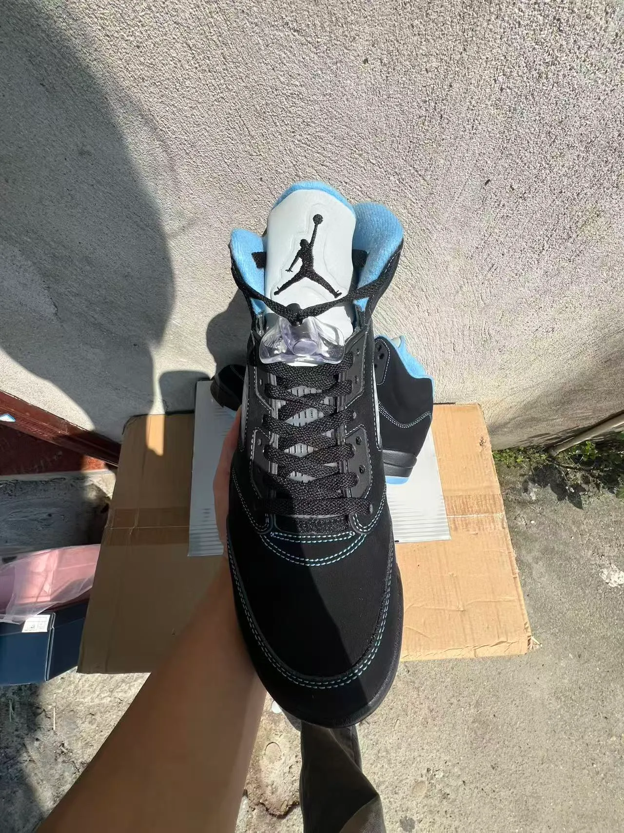 Air Jordan 5 أحذية كرة السلة شبكية أسود أزرق فاتح 3