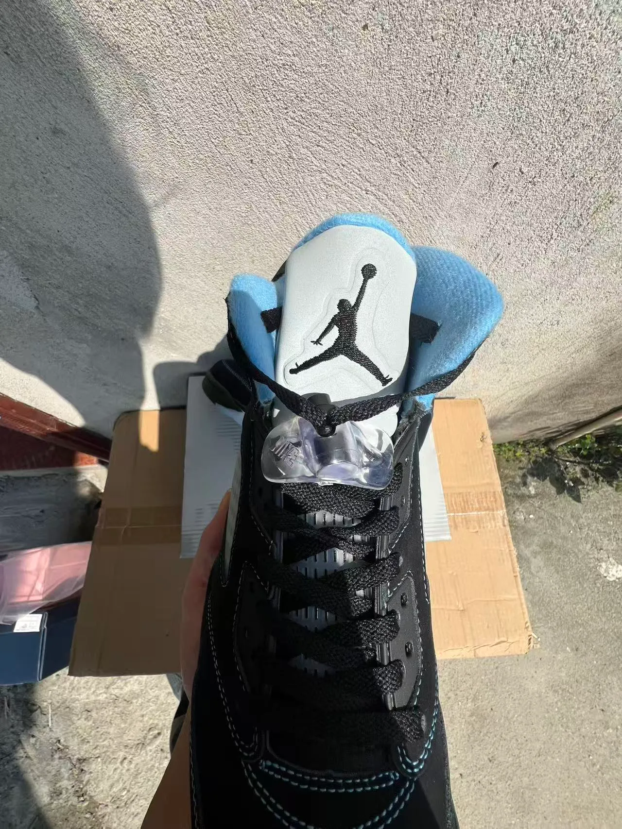 Air Jordan 5 أحذية كرة السلة شبكية أسود أزرق فاتح 4