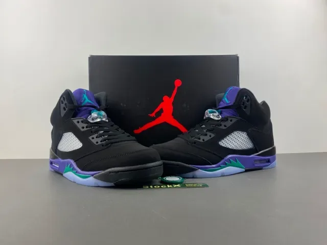 Air Jordan 5 Black Purple Green Basketball Shoes 13