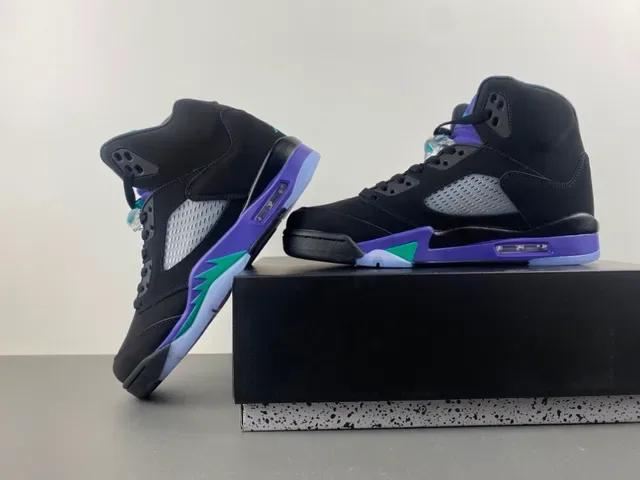 Air Jordan 5 Black Purple Green Basketball Shoes 14