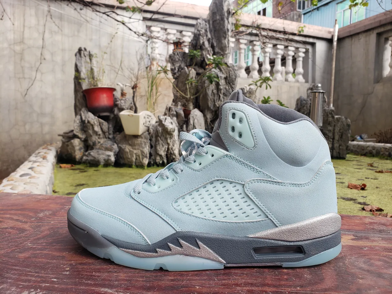 حذاء كرة السلة Air Jordan 5 أزرق جليدي باهت رمادي 4
