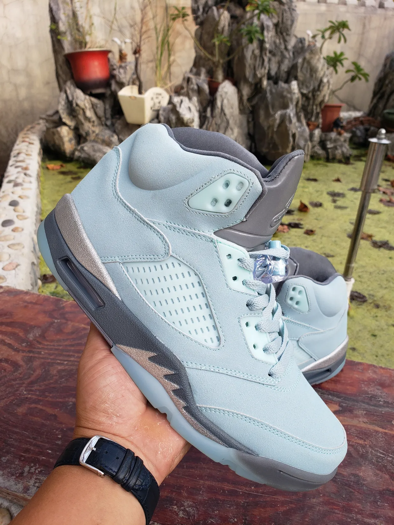 حذاء كرة السلة Air Jordan 5 أزرق جليدي باهت رمادي 6