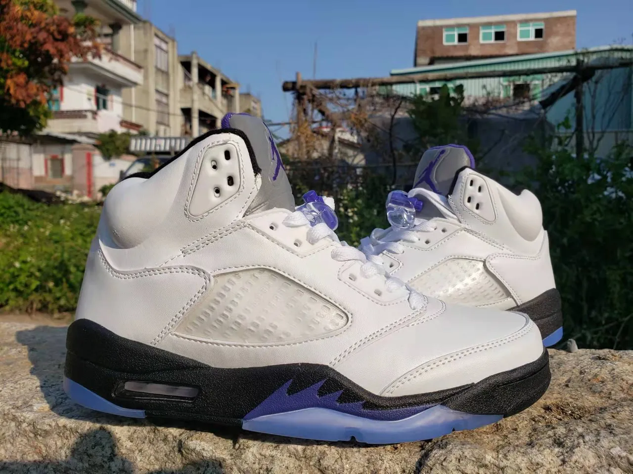 Air Jordan 5 सफेद काले बैंगनी बास्केटबॉल जूते 3