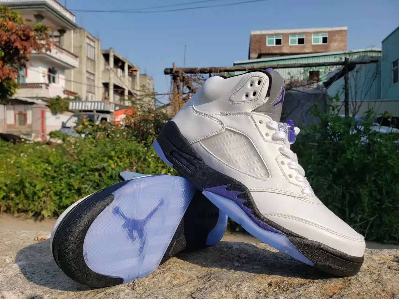Air Jordan 5 सफेद काले बैंगनी बास्केटबॉल जूते 4