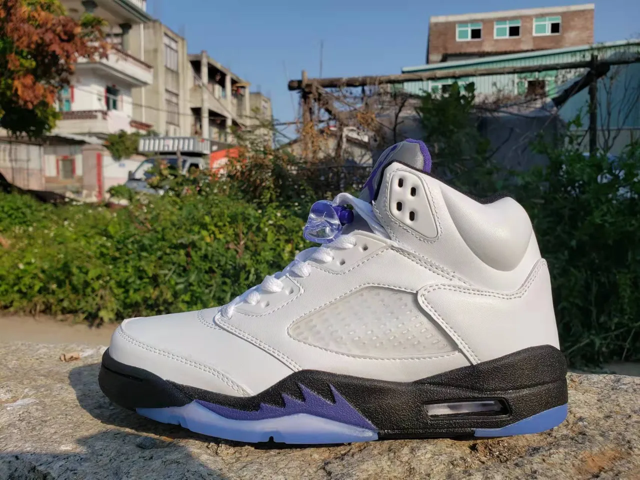Air Jordan 5 सफेद काले बैंगनी बास्केटबॉल जूते 5