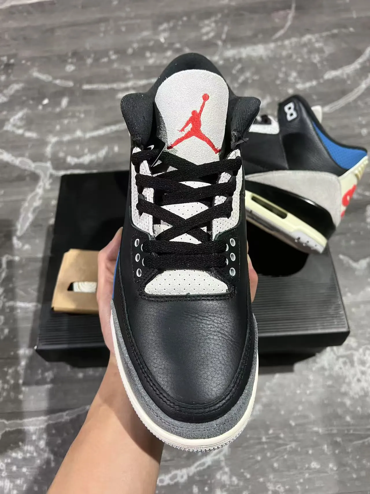 Air Jordan Black Blue High-Top Silhouette Leather And Suede Upper Basketball Shoes 3