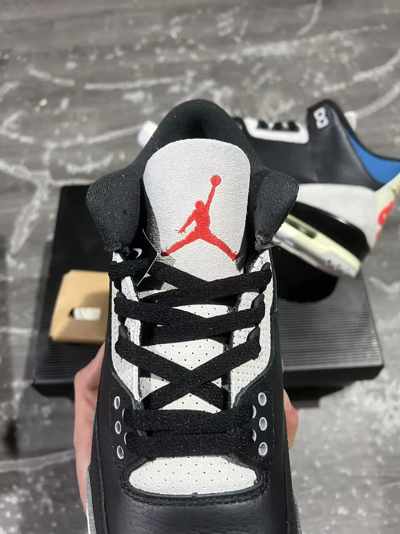 Air Jordan Black Blue High-Top Silhouette Leather And Suede Upper Basketball Shoes 4