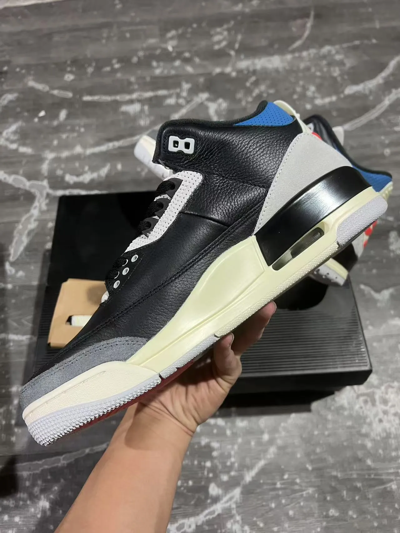Air Jordan Black Blue High-Top Silhouette Leather And Suede Upper Basketball Shoes 5