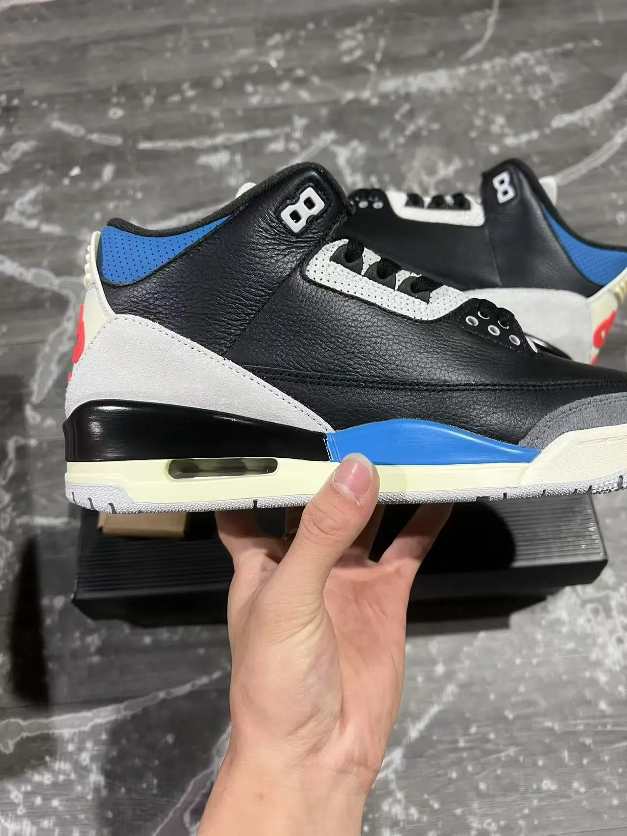 Air Jordan Black Blue High-Top Silhouette Leather And Suede Upper Basketball Shoes 7