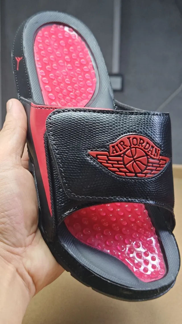 Air Jordan Black Red Synthetic Strap Molded Midfoot Panel Slippers 4
