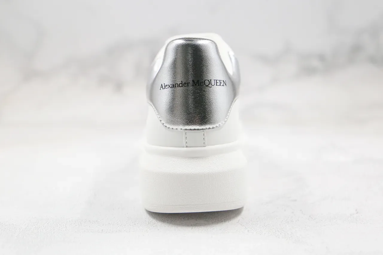 Alexander McQueen Sneakers Oversized Branco Prata Plataforma Couro Suave Superior Lifestyle Sneakers 6