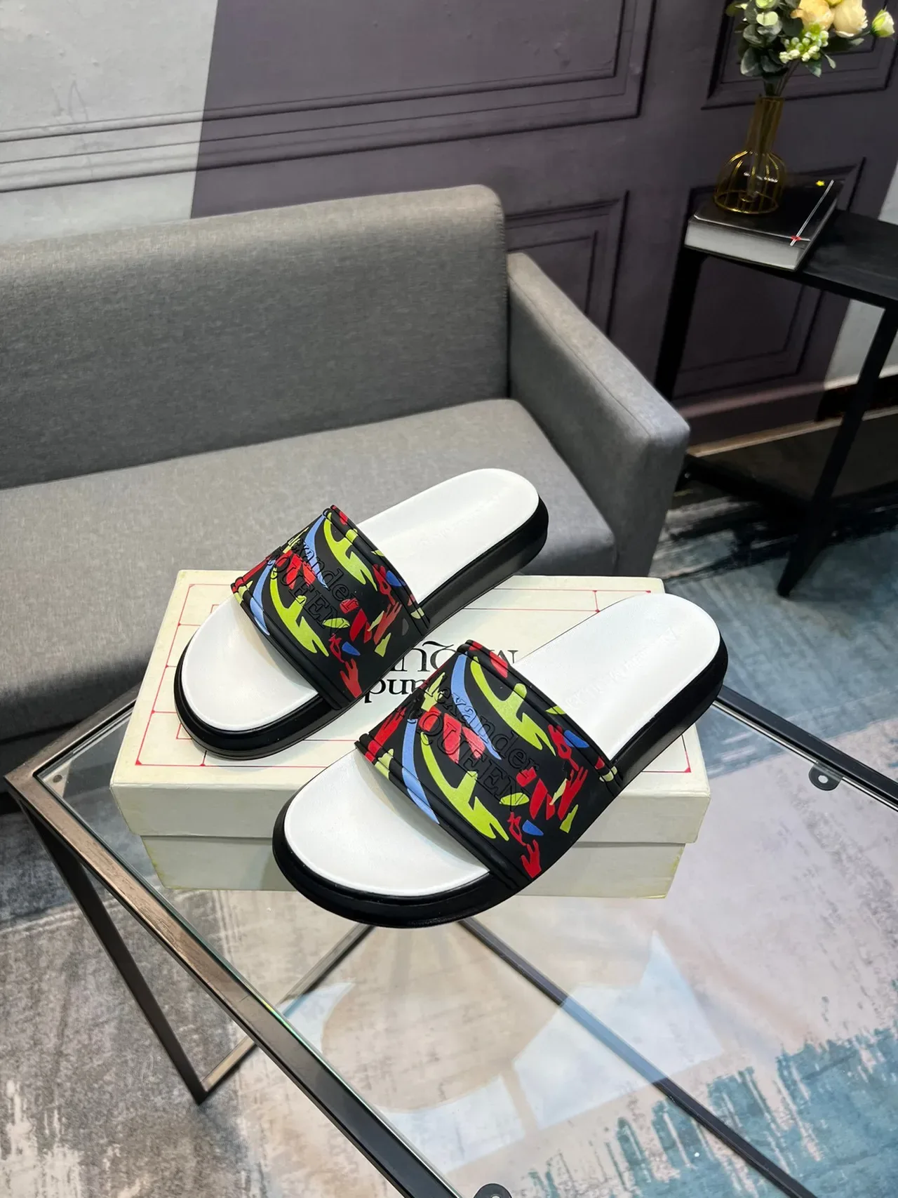 Alexander McQueen Slide Multicolor Abstract Print Slipper 3
