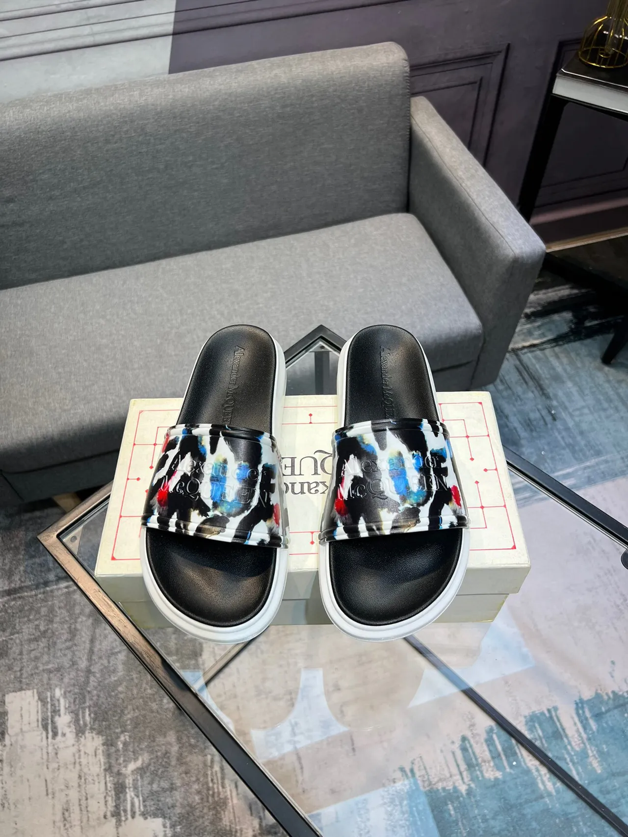 Alexander McQueen Slide Multicolor Print Platform Slippers 2