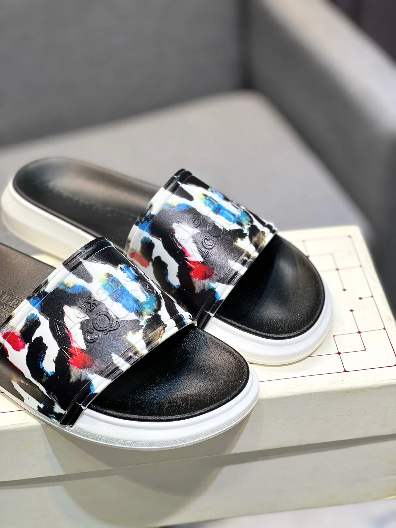 Alexander McQueen Slide Multicolor Print Platform Slippers 9