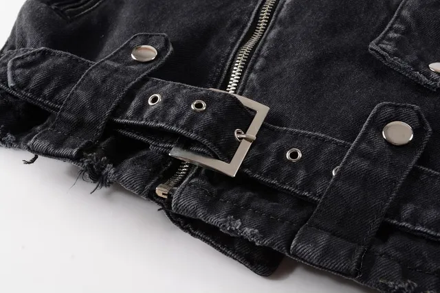 Amiri Black Asymmetrical Zip Snap-Button Epaulets Denim Jacket 5