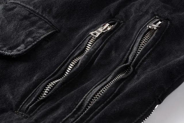 Amiri Black Asymmetrical Zip Snap-Button Epaulets Denim Jacket 7