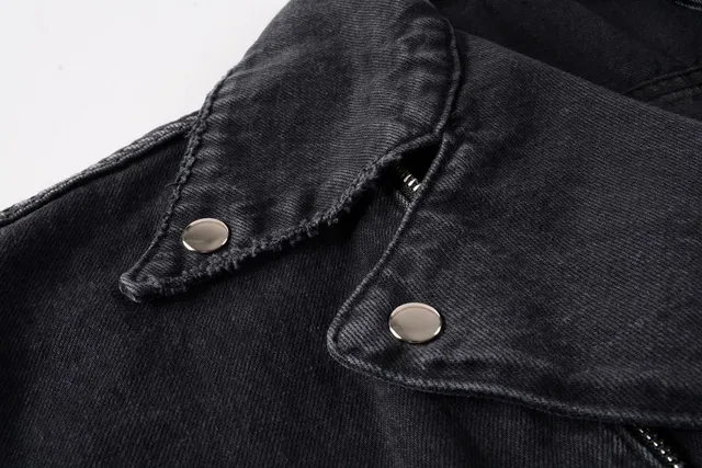 Amiri Black Asymmetrical Zip Snap-Button Epaulets Denim Jacket 9
