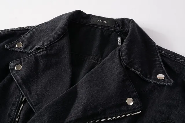 Amiri Black Asymmetrical Zip Snap-Button Epaulets Denim Jacket 10
