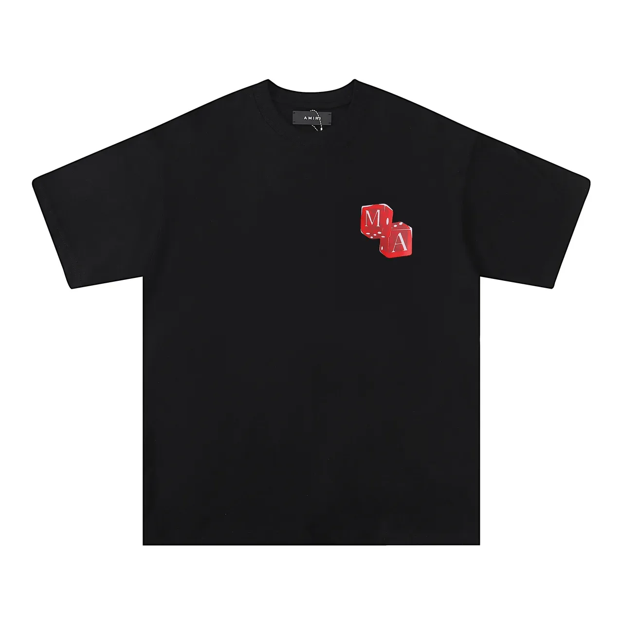 Camiseta gráfica Amiri logo de dados preta bege corte oversized estampa nas costas 3