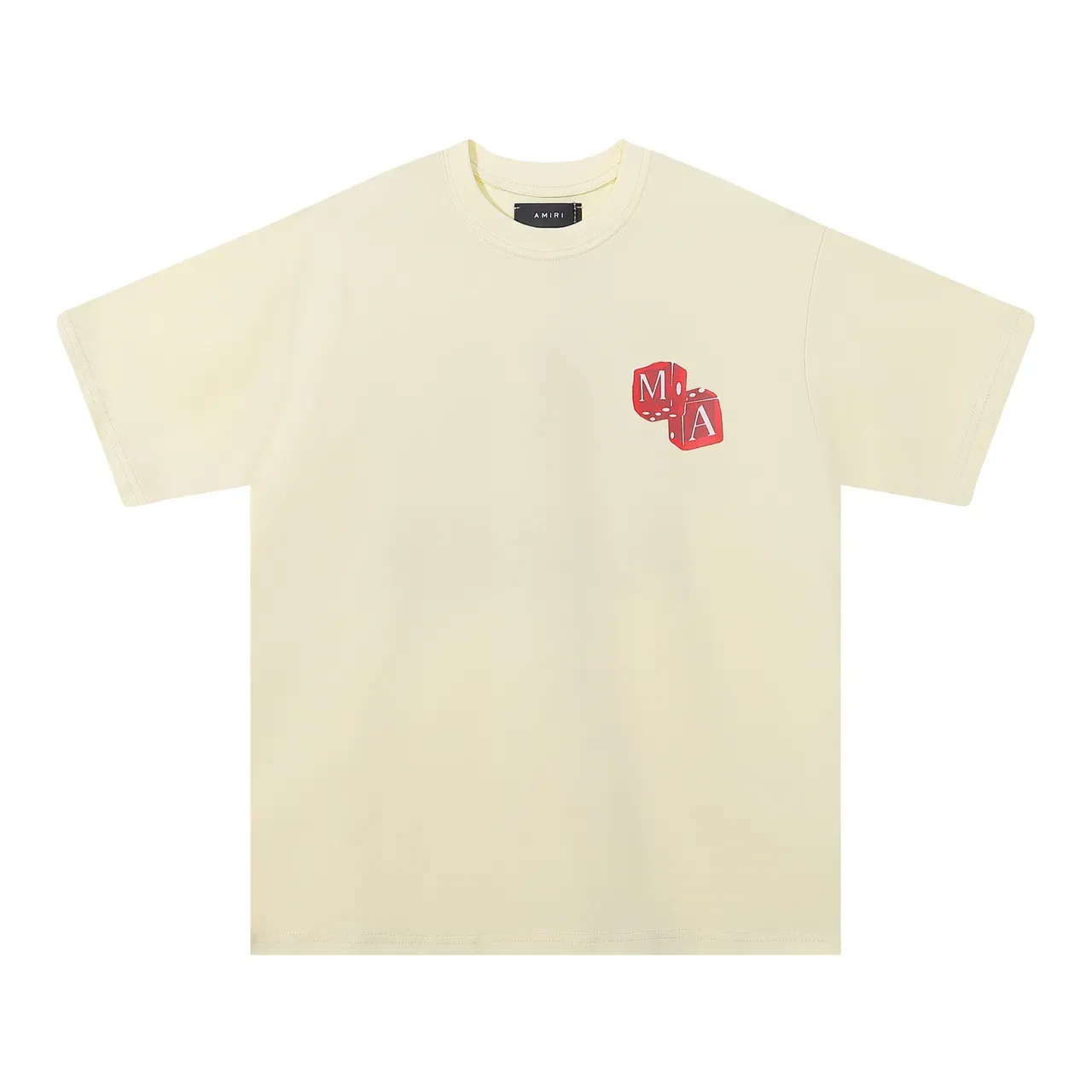 Camiseta gráfica Amiri logo de dados preta bege corte oversized estampa nas costas 5