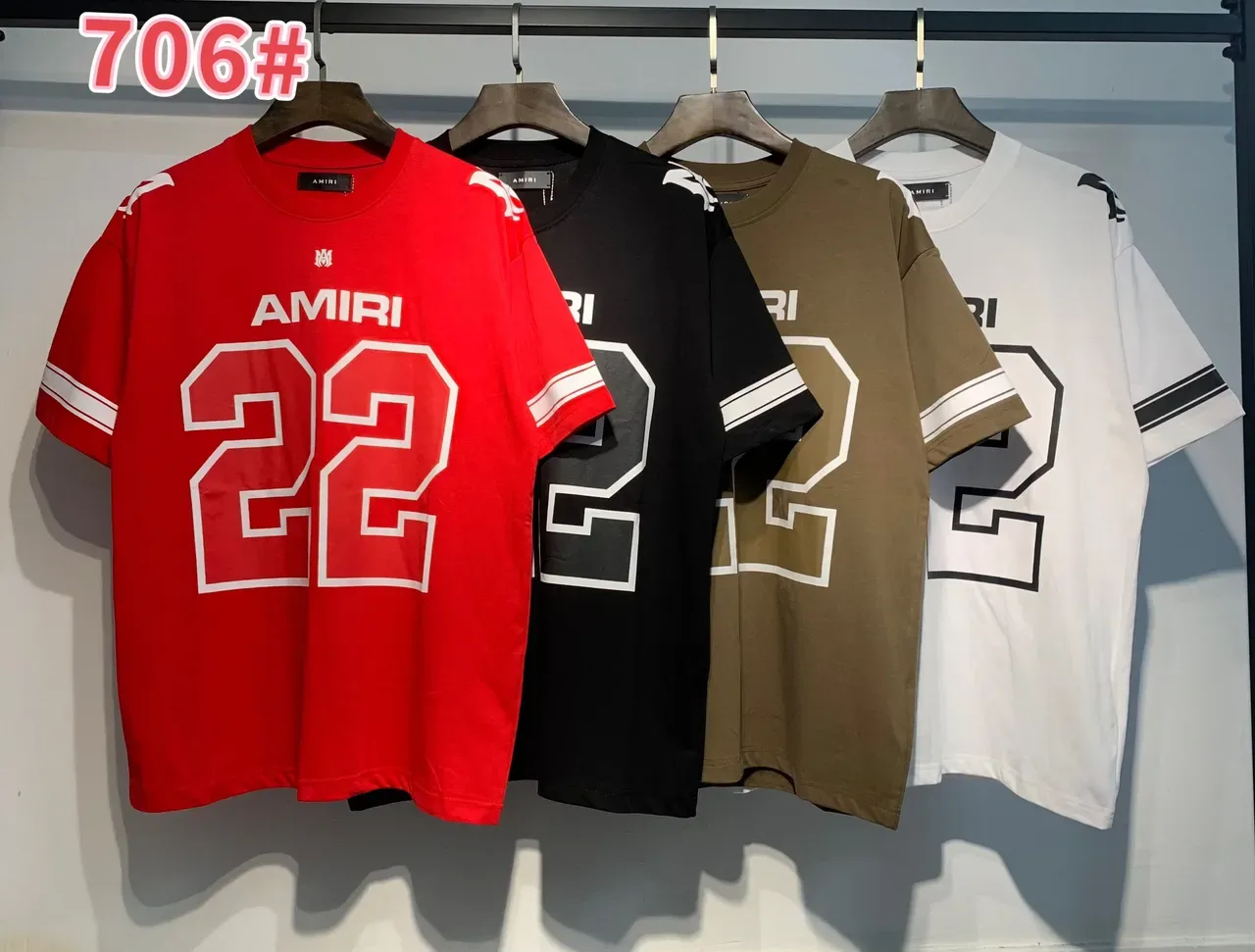 Amiri Rouge et Blanc Oversized Fit Manches Rayées Athlétiques Jersey 8