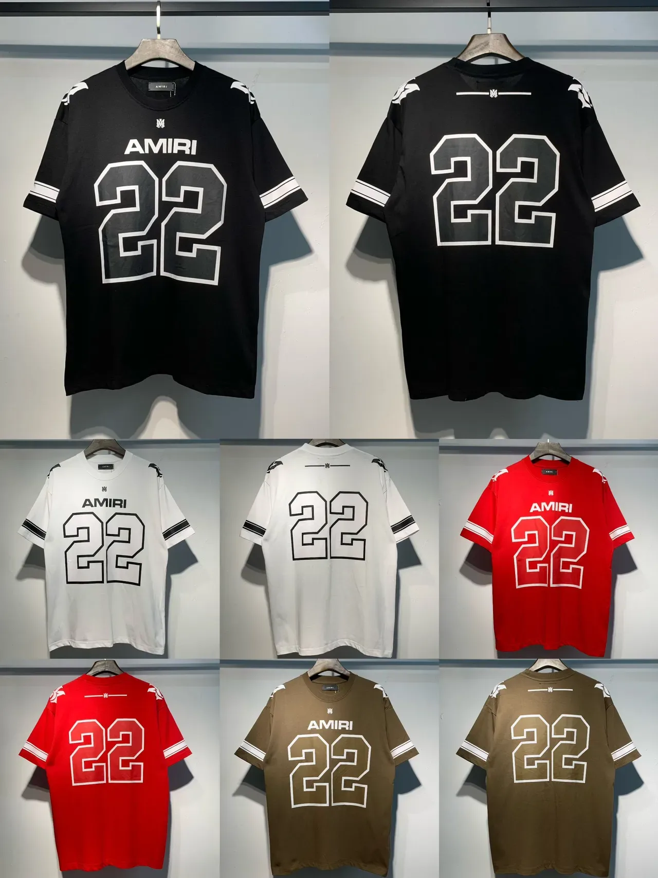 Amiri Rouge et Blanc Oversized Fit Manches Rayées Athlétiques Jersey 9