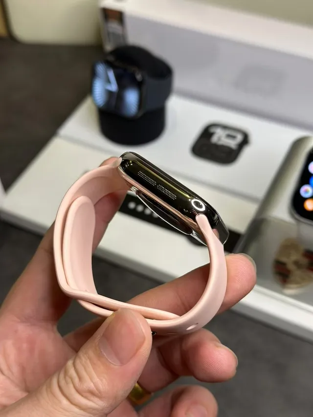 Apple ধূসর গোলাপী আয়তাকার অ্যালুমিনিয়াম কেস স্পোর্ট সিলিকন ব্যান্ডস স্পোর্টস ওয়াচ 6