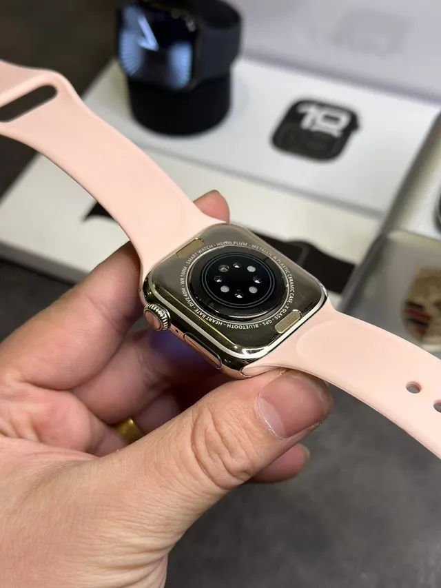 Apple ধূসর গোলাপী আয়তাকার অ্যালুমিনিয়াম কেস স্পোর্ট সিলিকন ব্যান্ডস স্পোর্টস ওয়াচ 7