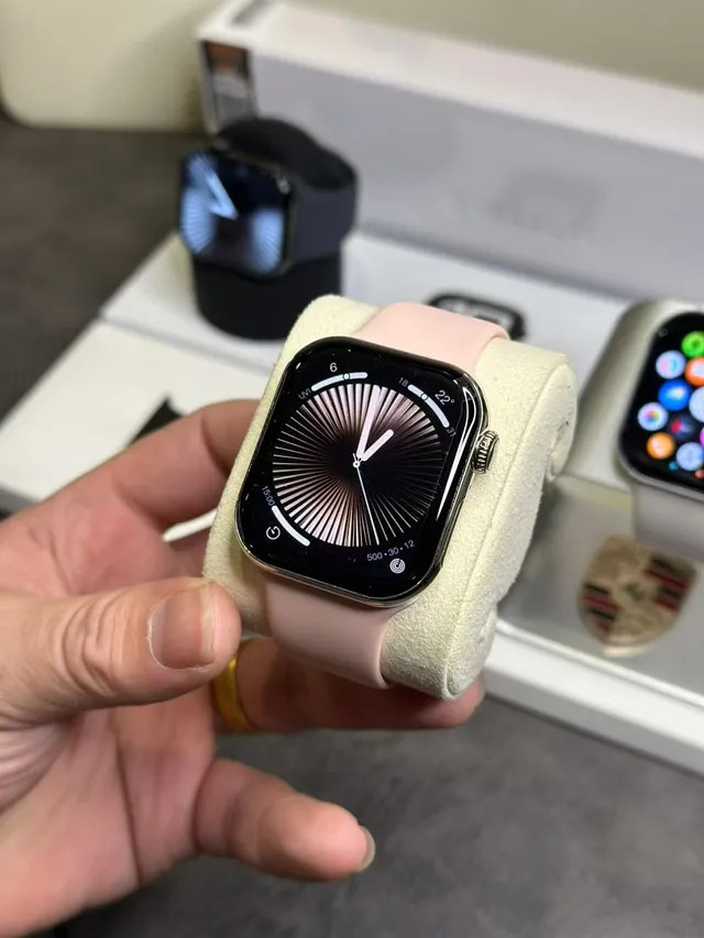 Apple ধূসর গোলাপী আয়তাকার অ্যালুমিনিয়াম কেস স্পোর্ট সিলিকন ব্যান্ডস স্পোর্টস ওয়াচ 8