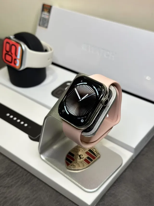 Apple ধূসর গোলাপী আয়তাকার অ্যালুমিনিয়াম কেস স্পোর্ট সিলিকন ব্যান্ডস স্পোর্টস ওয়াচ 10