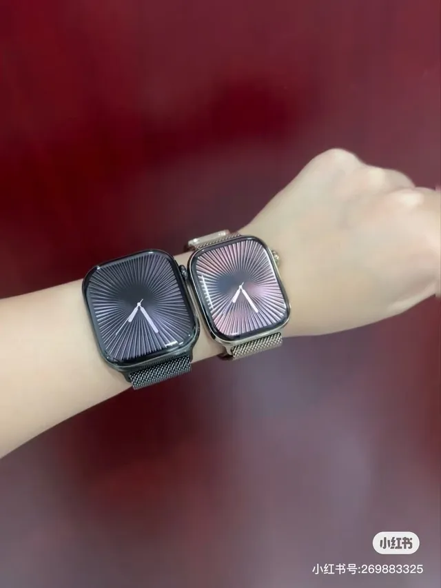 Apple ধূসর গোলাপী আয়তাকার অ্যালুমিনিয়াম কেস স্পোর্ট সিলিকন ব্যান্ডস স্পোর্টস ওয়াচ 16