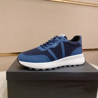Armani Exchange Navy White Ribbed Textile Upper Contrasting Blue Panels Sneakers