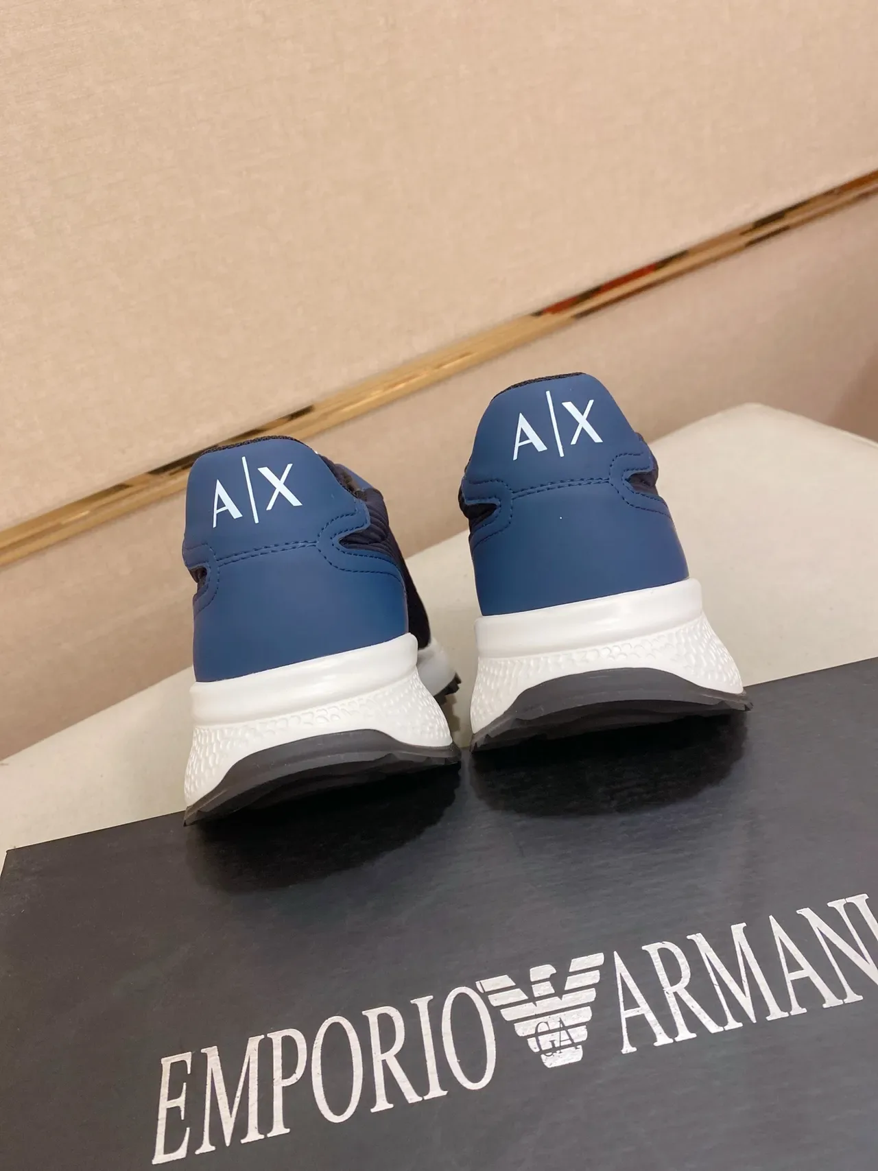 Armani Exchange Navy White Ribbed Textile Upper Contrasting Blue Panels Sneakers 3