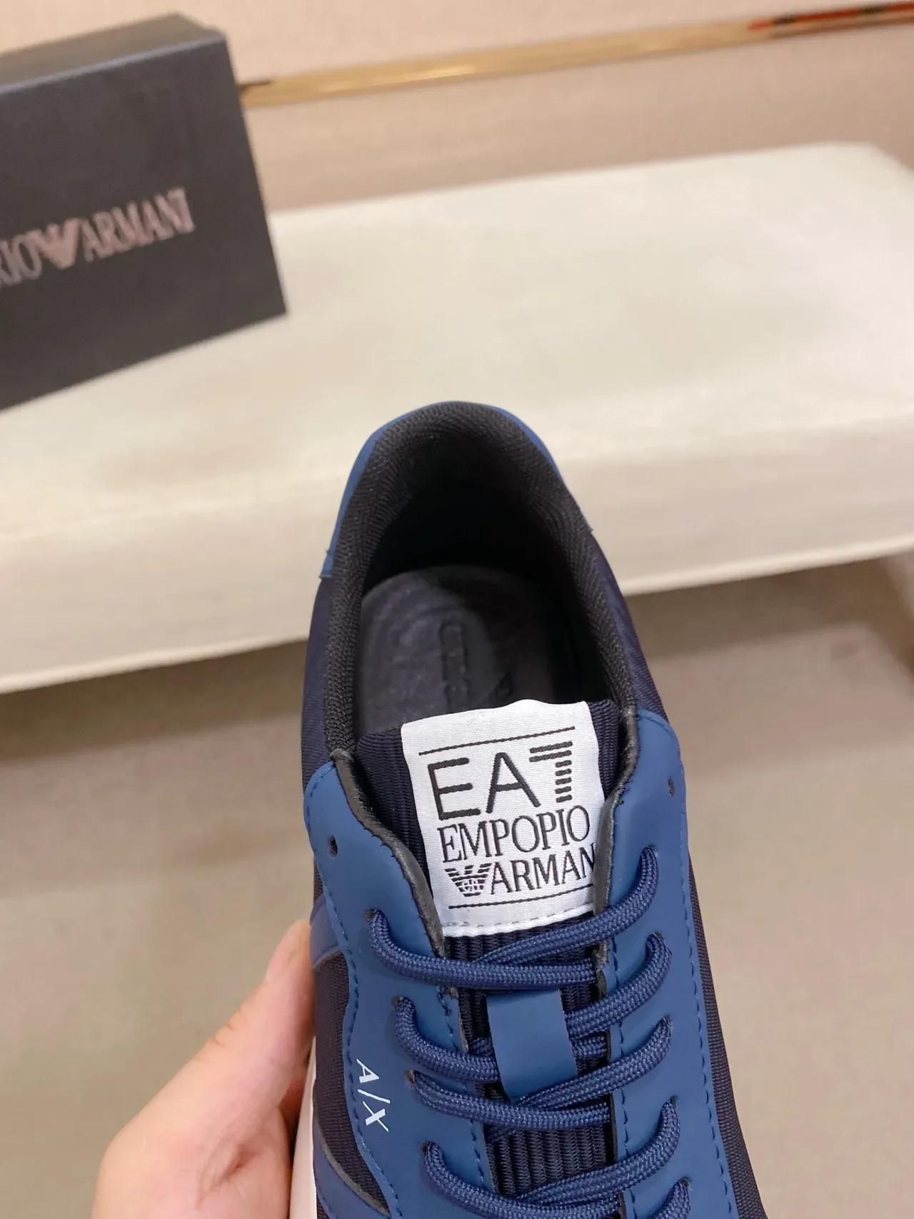Armani Exchange Navy White Ribbed Textile Upper Contrasting Blue Panels Sneakers 4