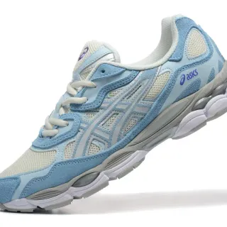ASICS 蓝白 轻质麂皮和网面鞋面 灰色虎纹笼叠层跑鞋