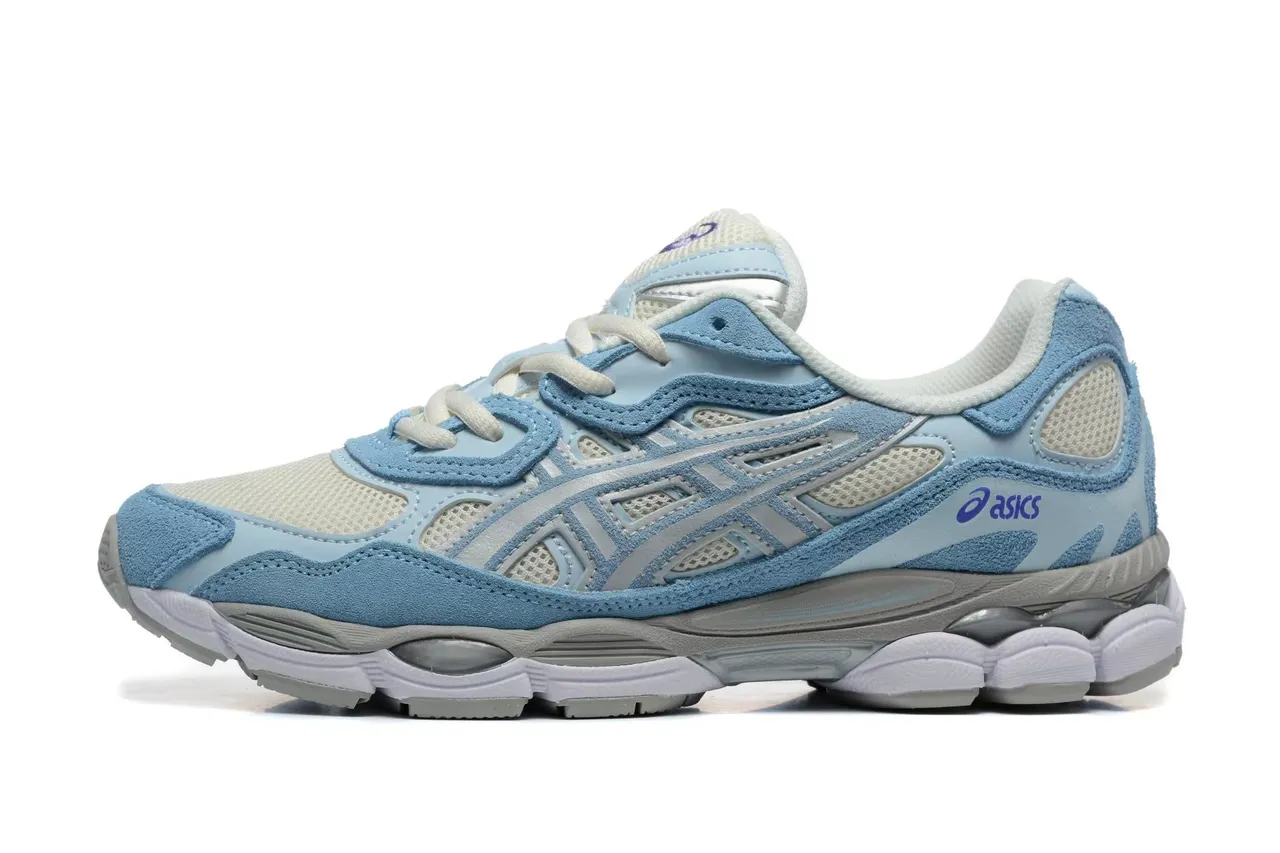 ASICS 蓝白 轻质麂皮和网面鞋面 灰色虎纹笼叠层跑鞋 2