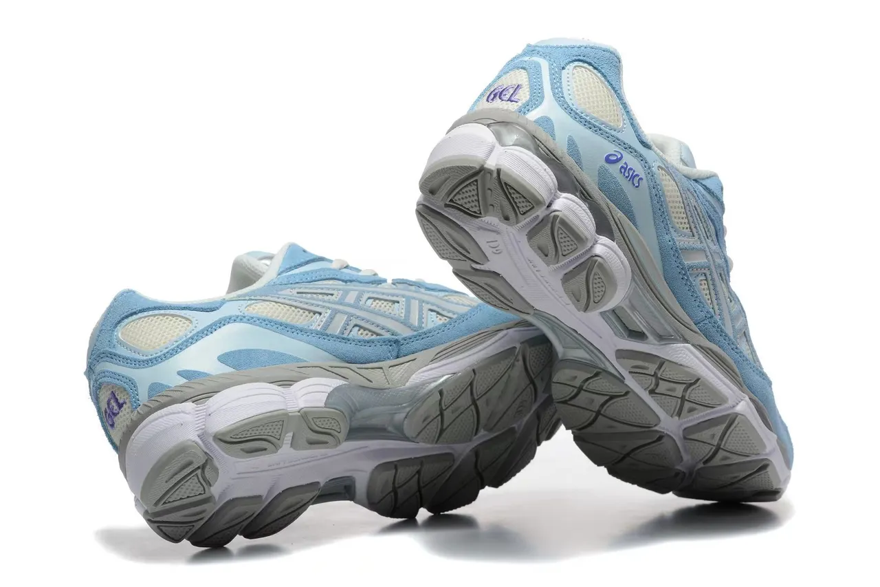 ASICS 蓝白 轻质麂皮和网面鞋面 灰色虎纹笼叠层跑鞋 4