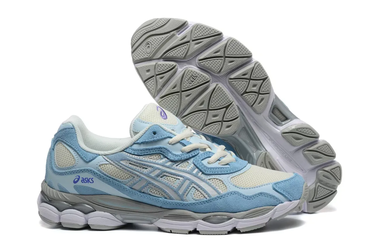 ASICS 蓝白 轻质麂皮和网面鞋面 灰色虎纹笼叠层跑鞋 5