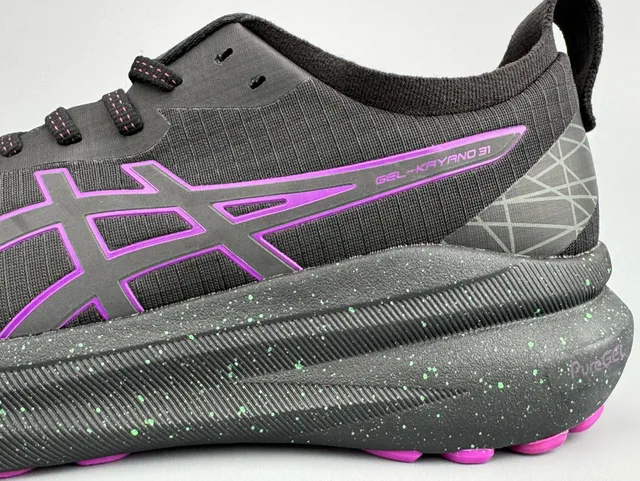 ASICS Gel-Kayano Black Purple Green-Speckled Running Shoes 6