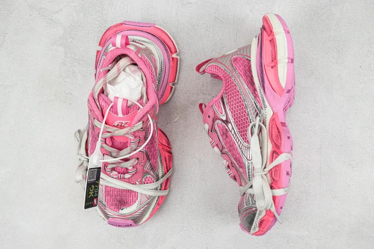 ASICS Pink Silver Mesh Upper Synthetic Overlays Chunky Sneakers 3