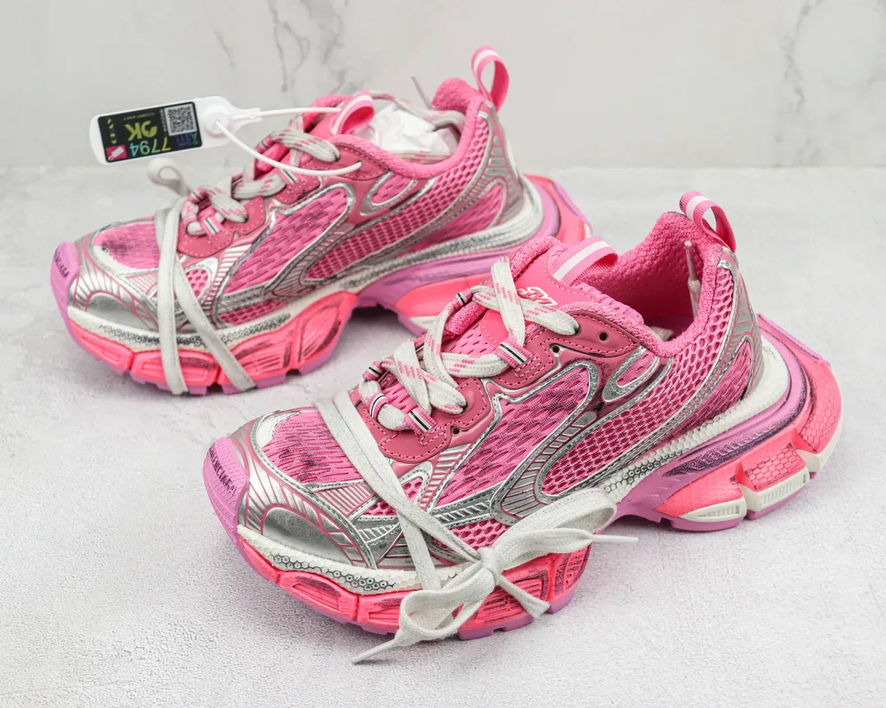 ASICS Pink Silver Mesh Upper Synthetic Overlays Chunky Sneakers 4