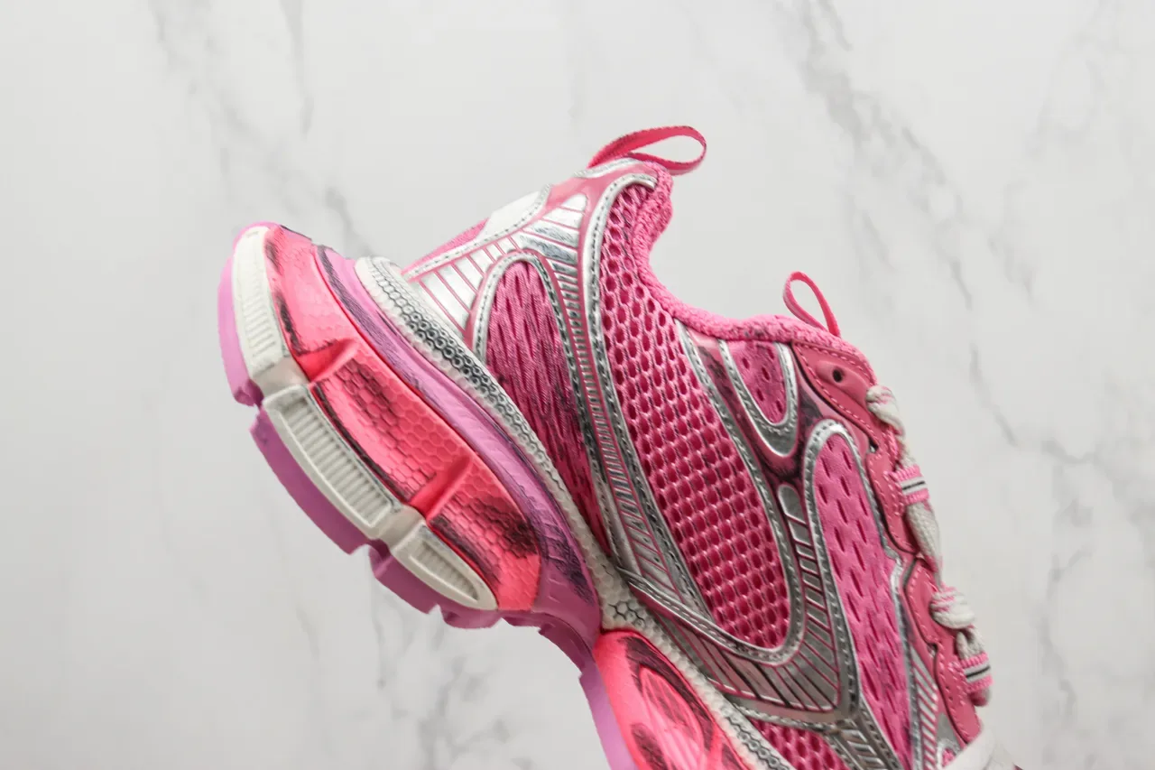 ASICS Pink Silver Mesh Upper Synthetic Overlays Chunky Sneakers 5