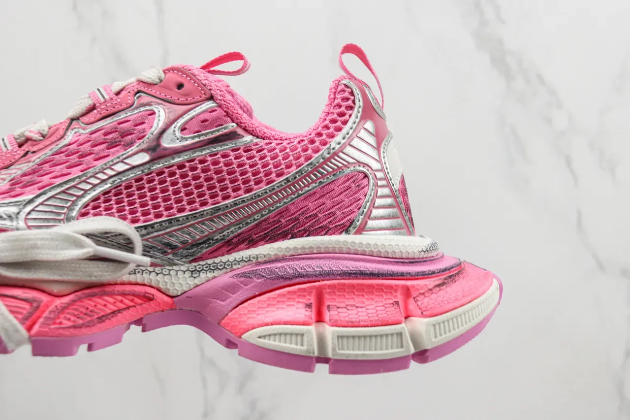 ASICS Pink Silver Mesh Upper Synthetic Overlays Chunky Sneakers 7